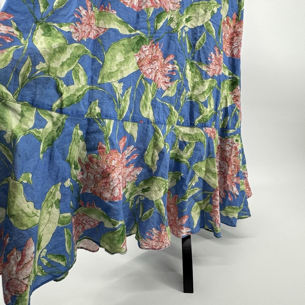 J. McLaughlin Audette Wrap Maxi Dress XL Blue Floral Linen Blend Peony Belted - Picture 6 of 13